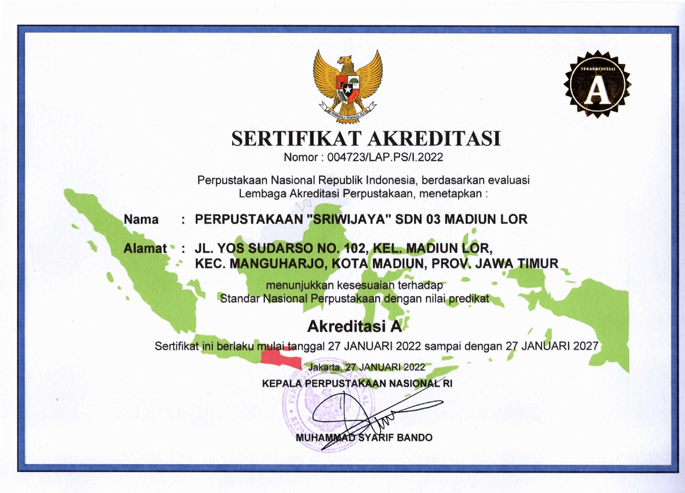 Sertifikat Nomor Pokok Perpustakaan